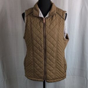 Cream and Brown Quilted Vest with Collar. Reversible